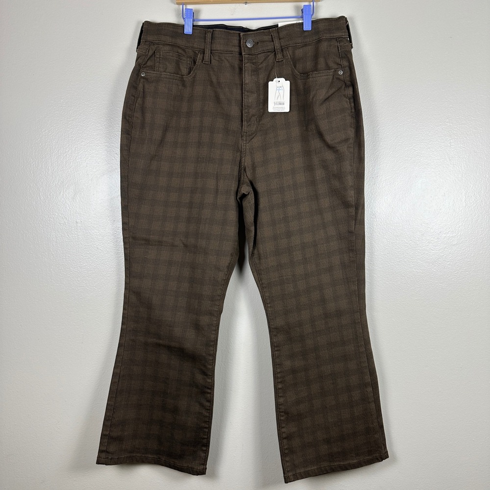 St. John's Bay Women's 16 Kick Crop Pants Brown Check High Rise Comfort Waist